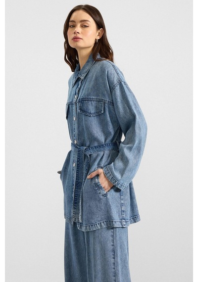 Olcay Çıt Çıt Kapamalı Soft Denim Ceket Pantolon İkili Takım Mavi 9398-tk