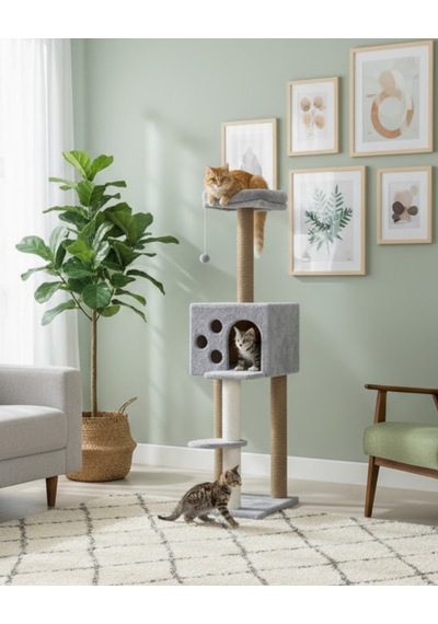 Reyo Pet Kedi Tırmalama Ve Oyun Evi Gri