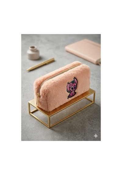 Peluş Kalem Kutusu Kalemlik Kalem Çantası 6x10x19 Cm Orta Boy Pembe Yarasa Çok Renkli