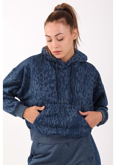 Maraton Sportswear Oversize Kadın Kapşonlu Uzun Kol Basic Navymelanj Sweatshirt 21423-navymelanj