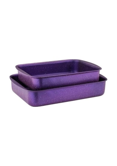 2li Granit Köşeli Tepsi Seti - Violet Çok Renkli