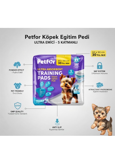 Petfor Köpek Eğitim Pedi 60x90 Kaydırmaz Bantlı 90 Adet