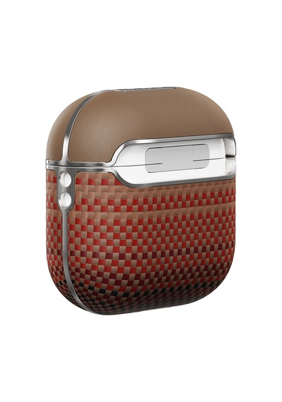 Apple Uyumlu AirPods 4 Kılıf Aramid Fiber Pitaka Tactile Woven Sunset-moonrise Serisi Sunset Kapak Kahverengi