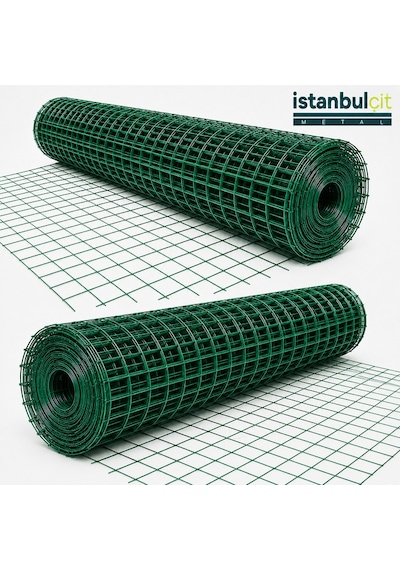 İstanbul Çit Metal Pvc Puntalı Tel 0,70 Mm 12x12 Mm Göz Aralığı Kaynaklı Bahçe Çiti Kafes Teli Yeşil