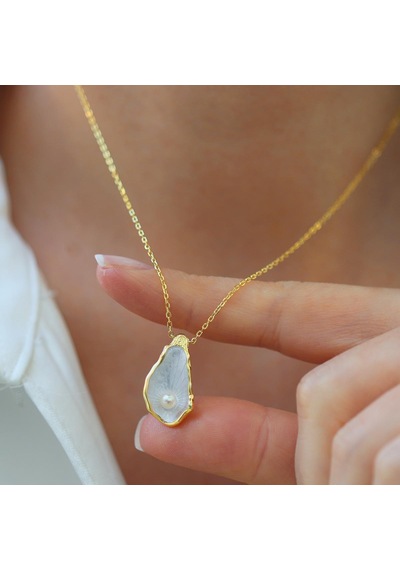 İstiridye İncili Damla Gold Gümüş Set Gümüş