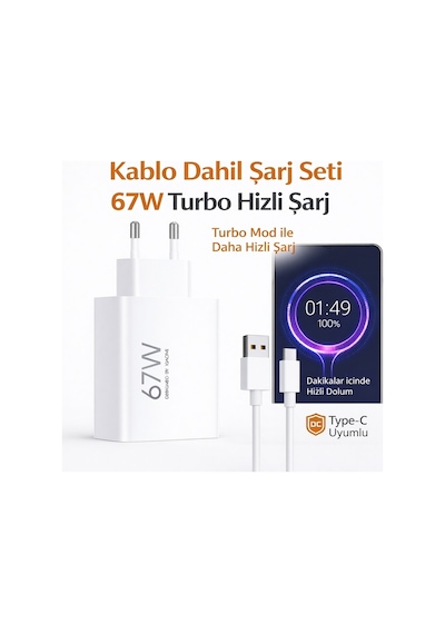 Xiaomi Redmi Note 11 Pro 67w Turbo Hızlı Şarj Seti Adaptör + Type-c Kablo A