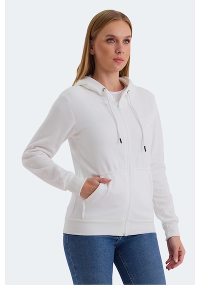 Slazenger Katya Kadın Fermuarlı Kapüşonlu Cepli Beyaz Sweatshirt Beyaz