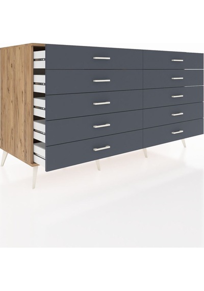 Kronos Konsol 10 Çekmeceli 176x59x99 Çam-çam/antrasit Çam-çam/antrasit
