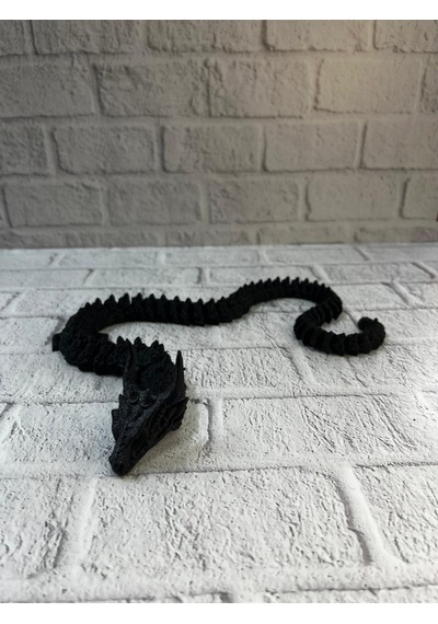 Siyah Hareketli Ejderha Figürü Esnek Gövdeli Dekoratif Tasarım 60 Cm