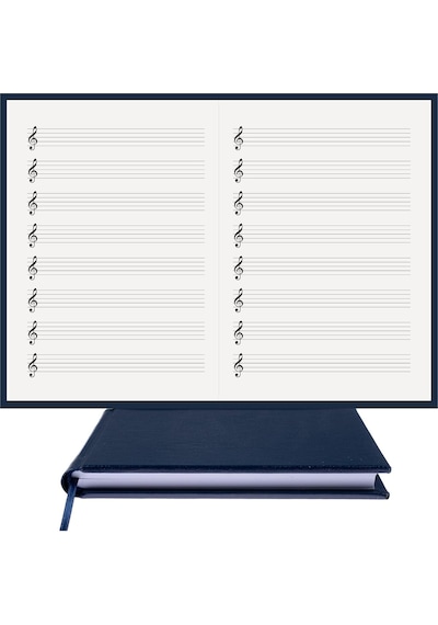 Müzik Nota Defteri - Sol Anahtarlı, Sol Kesik Çizgili % 100 El Yapımı, El Dikişi, İplik Dikiş Termo Deri A/5