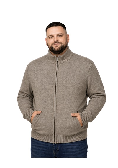 Battalmoda Erkek Büyük Beden Vizon Hattush Dik Yaka Cepli Triko Hırka 3xl-4xl-5xl-6xl