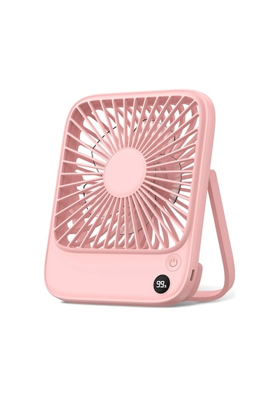 Warmco D2 5000mah Şarjlı Masaüstü Vantilatör Dijital Göstergeli Taşınabilir Ultra İnce Soğutucu Fan Pembe