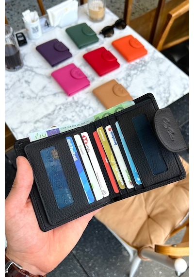 Premium Gift Rose Box - Miosa Siyah Hakiki Deri Kadın Cüzdan Siyah Gül Kutusu Siyah