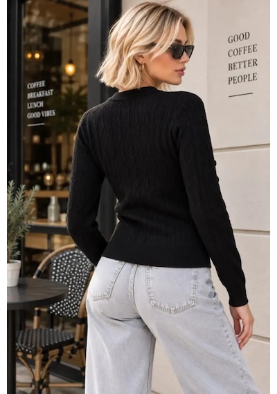Park Karon Kadın Lüks Korspan Core-spun İplik Saç Örgü Bisiklet Yaka Triko Hırka 12551 Siyah Park Karon Kadın Lüks Korspan Core-spun İplik Saç Örgü Bisiklet Yaka Triko Hırka 12551 Siyah