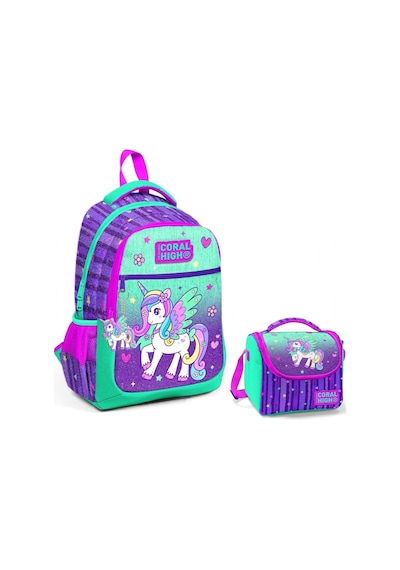 Coral High Kız Çocuk Pegasus Okul Sırt Ve Beslenme Çantası Seti Yeşil Mor