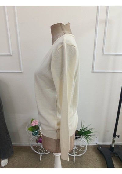 Butik İstanbul Kadın Uzun Kollu V Yakalı Triko Bluz Beyaz