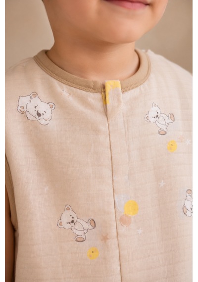 Babyhola Yazlık Müslin Çocuk Uyku Tulumu 1-8 Yaş Unisex Kısa Kollu %100 Pamuk 2703 Kahverengi