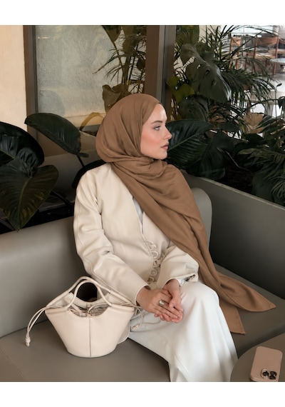 Luluscarf Rami Pamuk Düz Renk Yumuşak Tesettür Şal Camel