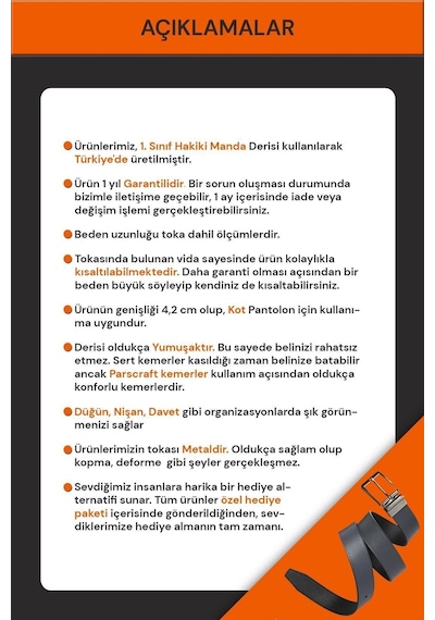 Parscraft Dayanıklı Hakiki Deri Kemer 4,5 Cm Geniş Taba Erkek Kot Pantolon Kemeri