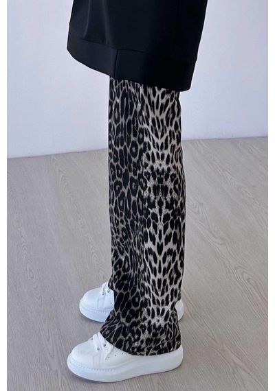 Kahijab Leopar Desen Pantolon - Siyah Siyah