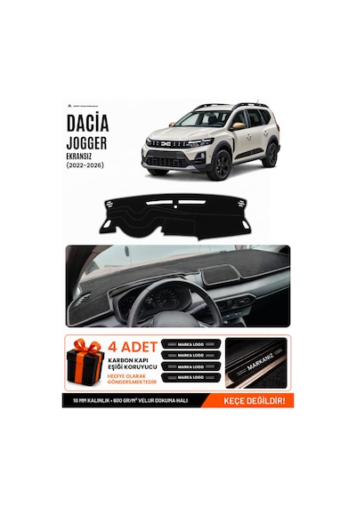Dacia Jogger Ekransız 2022-2026 Uyumlu Torpido Örtüsü, Torpido Kılıfı - Siyah-gri - Da002