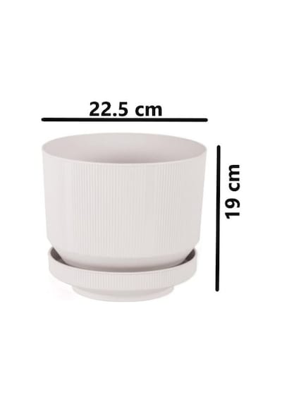 Omnipazar So-s283 Dekoratif Tabaklı Lüks Çizgi Desenli Saksı 6 Litre Kirli Beyaz 113