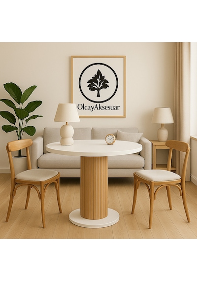 Güneş Model 90 Çaplı 75 Cm Yükseklikli 36mm Kalın Kenarlı Sandalye Yok Yuvarlak Yemekmasası Beyaz-doğal Güneş Model 90 Çaplı 75 Cm Yükseklikli 36mm Kalın Kenarlı Sandalye Yok Yuvarlak Yemekmasası Beyaz-doğal