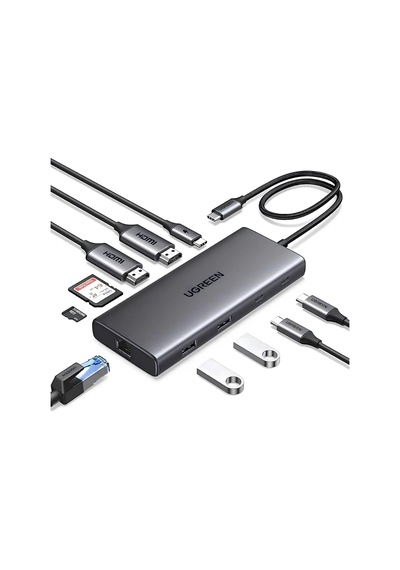 Ugreen Revodok Pro 10-in-1 1xusb-a 3.0, 1xusb-a 3.2 10gbps, 2xusb-c 3.2 10gbps, 1xusb-c Pd 100w, 2xhdmı 4k/60hz, Sd, Tf, Rj45, 45380