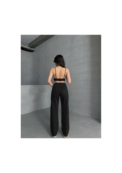 Kene Jeans Kadın Siyah Yüksek Bel Paça Kesik Bol Paça Jeans Pantolon Siyah