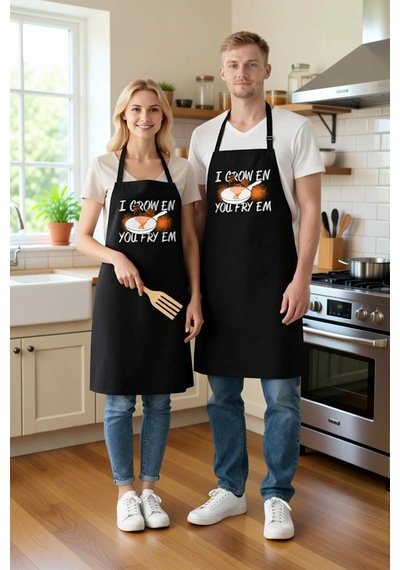 Unisex Mutfak Önlüğü Yetiştiririm Kızartırsın Baskılı Vintage Tar Siyah