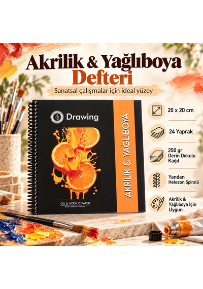 20x20 Cm Akrilik & Yağlı Boya Defteri 250 Gr Derin Dokulu 24 Yaprak