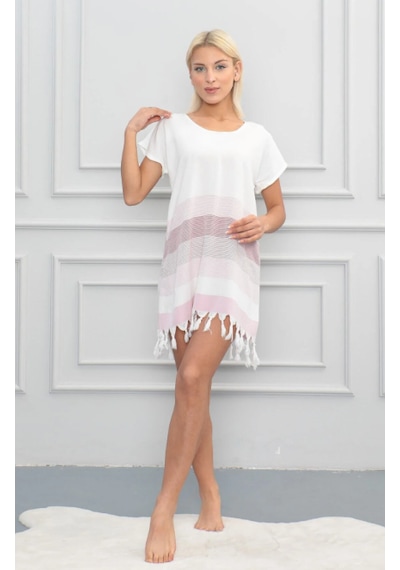 Trendol Fashion Life Peştemal Pamuklu Plaj Elbisesi, İpliği Boyalı Dokuma, Deniz Kabuğu Beyaz - Pembe Trendol Fashion Life Peştemal Pamuklu Plaj Elbisesi, İpliği Boyalı Dokuma, Deniz Kabuğu Beyaz - Pembe