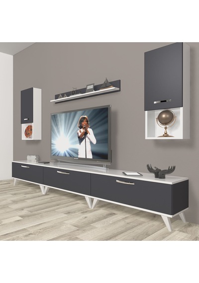 Decoraktiv Eko 270da Mdf Retro Tv Ünitesi Tv Sehpası Beyaz - Antrasit