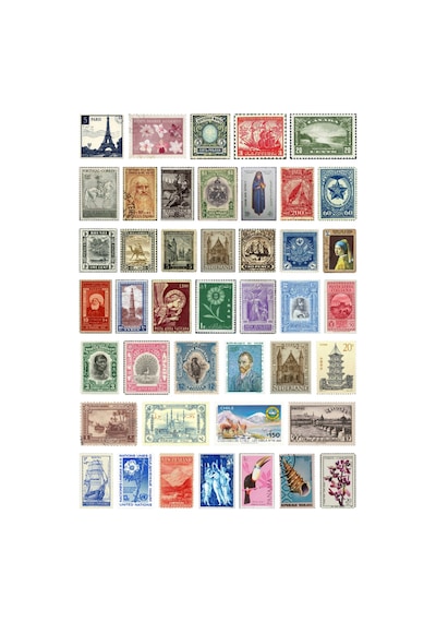 43 Adet Ülkeler Pul Koleksiyonu Sticker Seti - Etiket Seti Scrapbook Bullet Journal Mavi