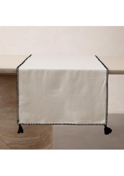 Oradea Püsküllü Runner Siyah 45x145 Cm Çok Renkli