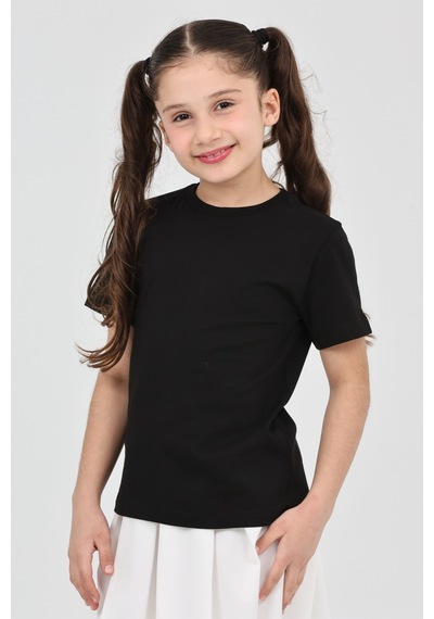 Erdem Kıds Kız Çocuk Siyah Düz Baskısız Kısa Kol Basic Casual-okul T-shirt Siyah Siyah