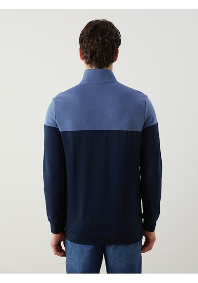 Lcwaıkıkı Classic Lacivert Dik Yaka Uzun Kollu Renk Bloklu Erkek Sweatshirt