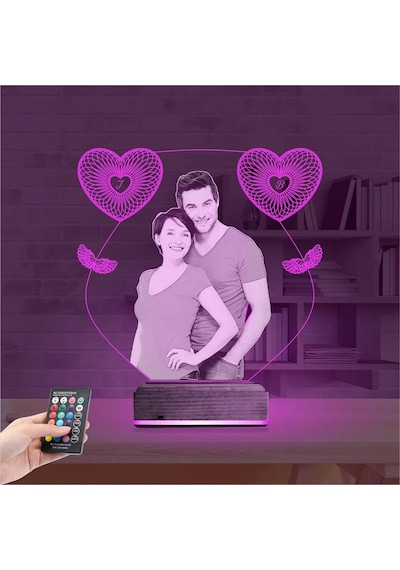 Luvivia Kalp Melek Sevgiliye Hediye Fotoğraflı 3d Lamba - Masa Gece Lambası V2
