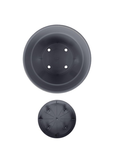 Tabaklı Delikli Plastik Çiçek Saksısı, 24 Cm 5.5 Lt, 1 Adet, Antrasit