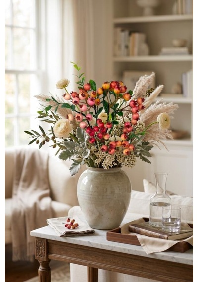 Yapay Çiçek Nar Kokina Dalı 38cm Red Berry Kırmızı