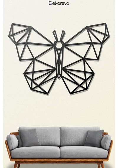 Geometrik Kelebek - Metal Duvar Tablosu - Siyah - 21 X 30 Cm