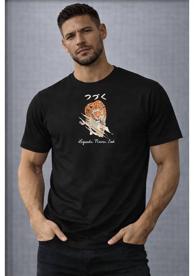 Herkesemoda Legend Never End Yazı Detaylı Basic T-shirt Siyah