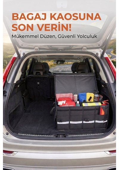 Büyük Boy Premium Araç İçi Bagaj Düzenleyici Organizer Çanta Oxford Kumaş Reflektörlü Araba Oto Bagaj Çantası
