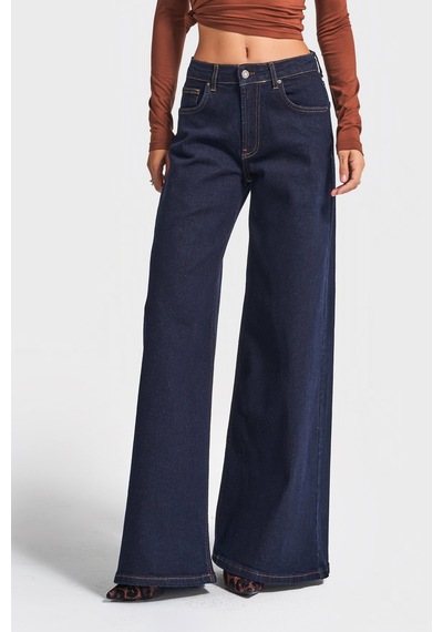 it's basic Kadın İndigo Renk 7w5-50 Süper Palazzo Fit Esnek Elastan Kumaş Denim Jean