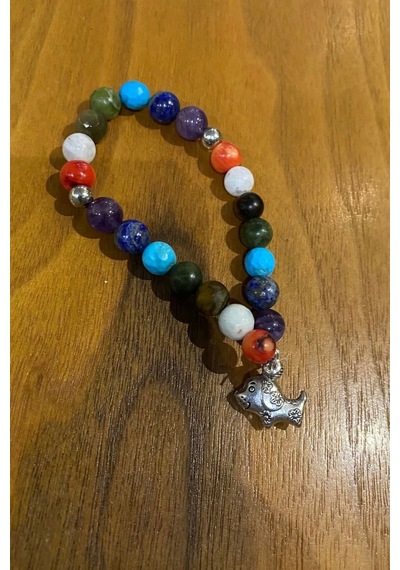 Çin Takvimi Burçları 7 Çakra Doğal Taş Bileklik Hand Made El İşi Feng Shui Ejderha Yılı Koruyucu Hayvan Dog Köpek Objeli Çok Renkli