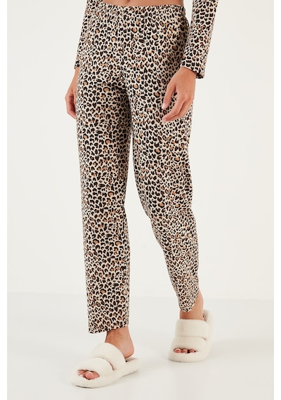 Lela Desenli Beli Lastikli Gömlek Yaka Dokuma Bayan Pijama Takımı 6095660W4 Leopar