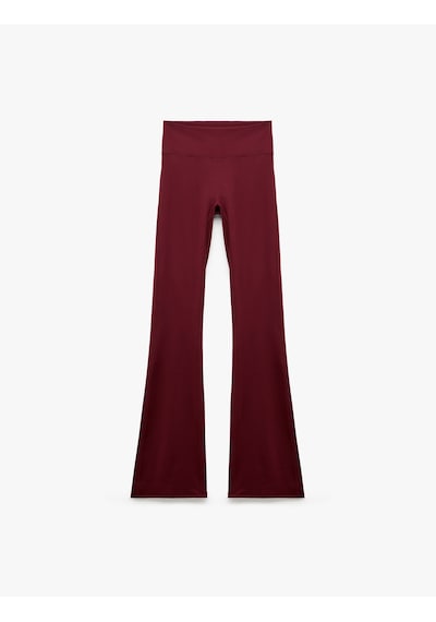 Koton Yüksek Bel Slim Fit Dikiş Detaylı Spor İspanyol Paça Tayt Bordo 7wak40230nk