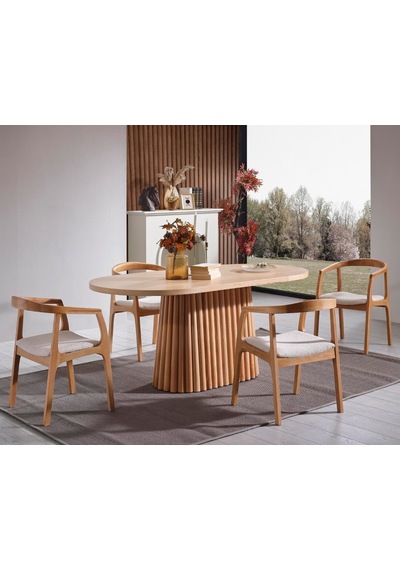 Savana Oval Ahşap Bohem Yemek Masası 90x170 Naturel