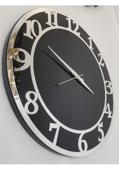 Ayna Denizi Silver Matris Black Model Gümüş Siyah Renk 50 CM Dekoratif Aynalı Duvar Saati Gümüş - Siyah