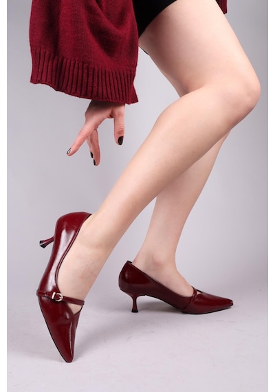 Birikon Cortez V Dekolteli Biyeli Stiletto Bordo-8351 Bordo
